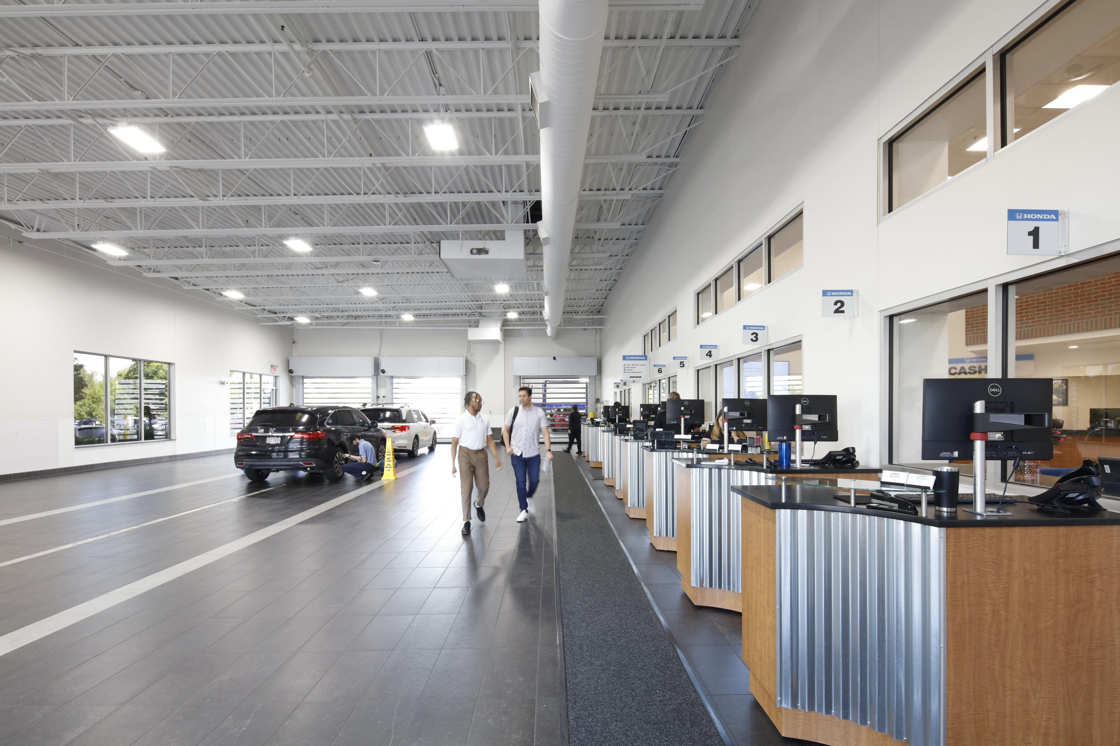 car service drive through with desks on the side