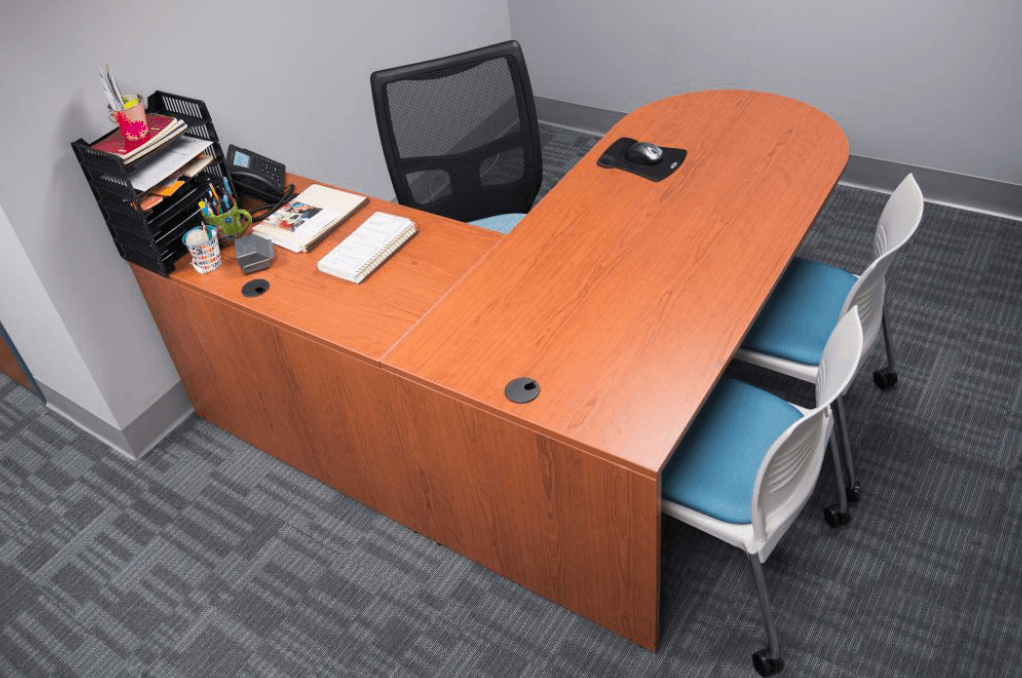 an arial view of a desk 